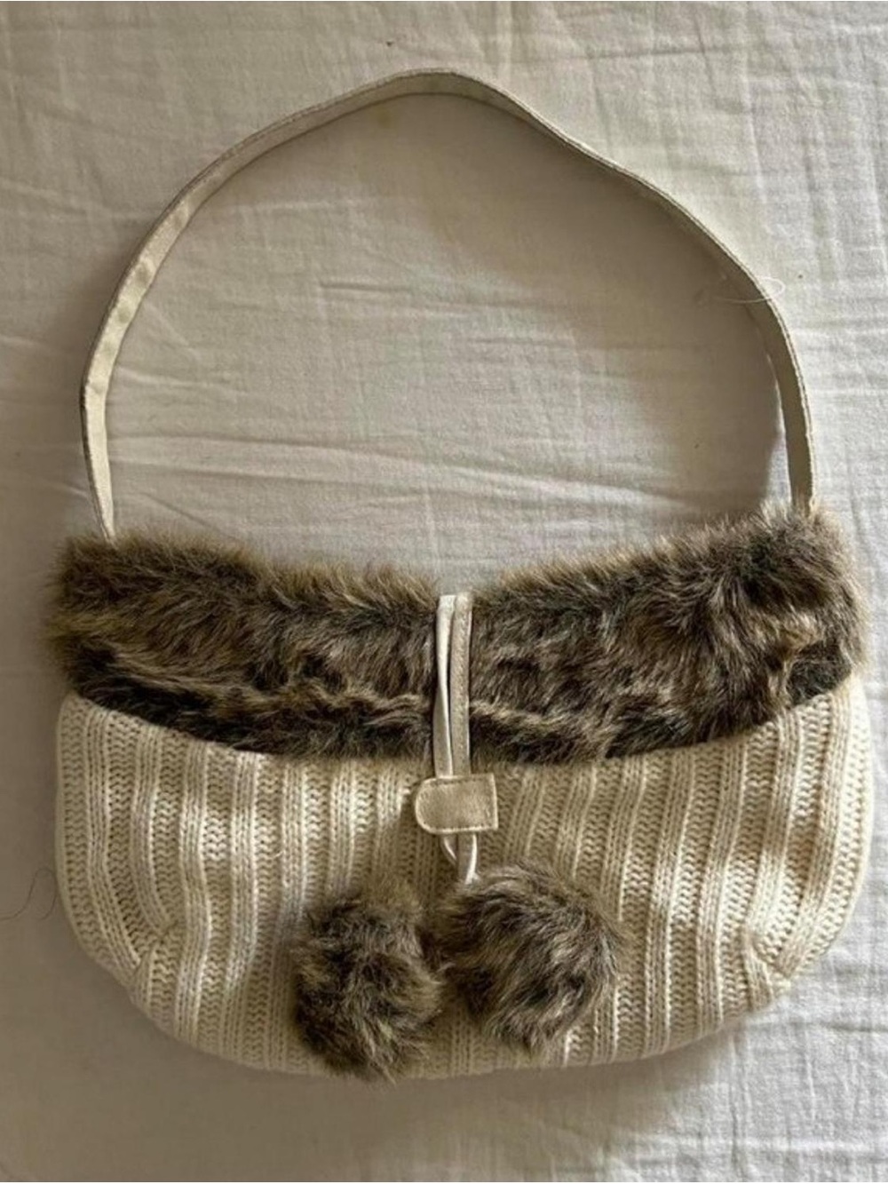 Bath & Body Works Y2K Faux Fur Knit Bag with Pom Poms